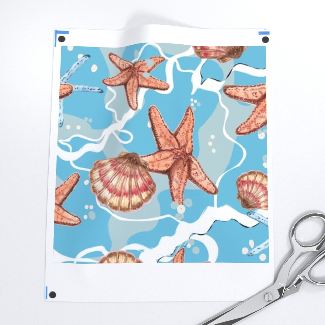 Bright Coastal Ocean Beach Sea Shells Coral Blue Whimsical Summer Water Custom Printed Fabric by Spoonflower Various Fabrics by the Yard or Fat Quarter